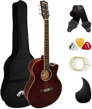Full Size Cutaway Acoustic Guitar Starter Kit Red w/ Bag & Strap