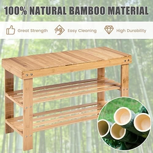 3-Tier Natural Bamboo Shoe Storage Bench with Seat for Entryway & Hallway