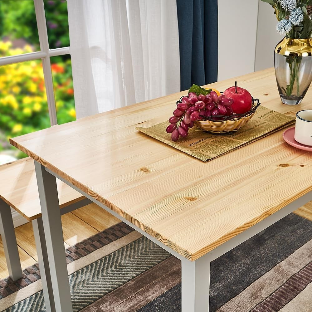 Solid Pine Dining Table & 2 Benches Set | Durable Kitchen Furniture Grey