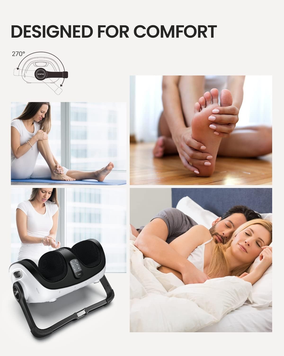 Foot & Calf Massager with Heat, Deep Kneading, Remote & Adjustable Fit