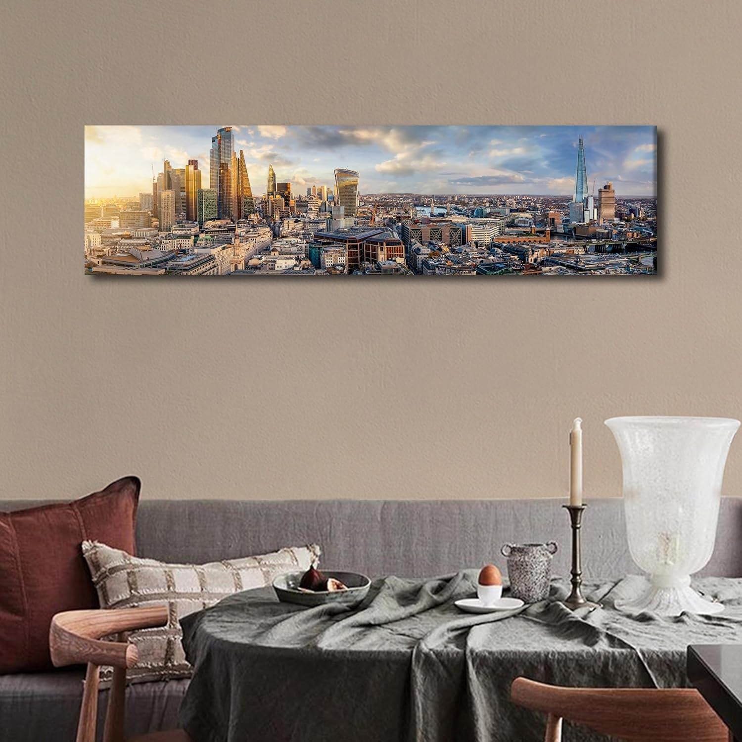 London Skyline Sunset Canvas Wall Art Large Modern 12x46in