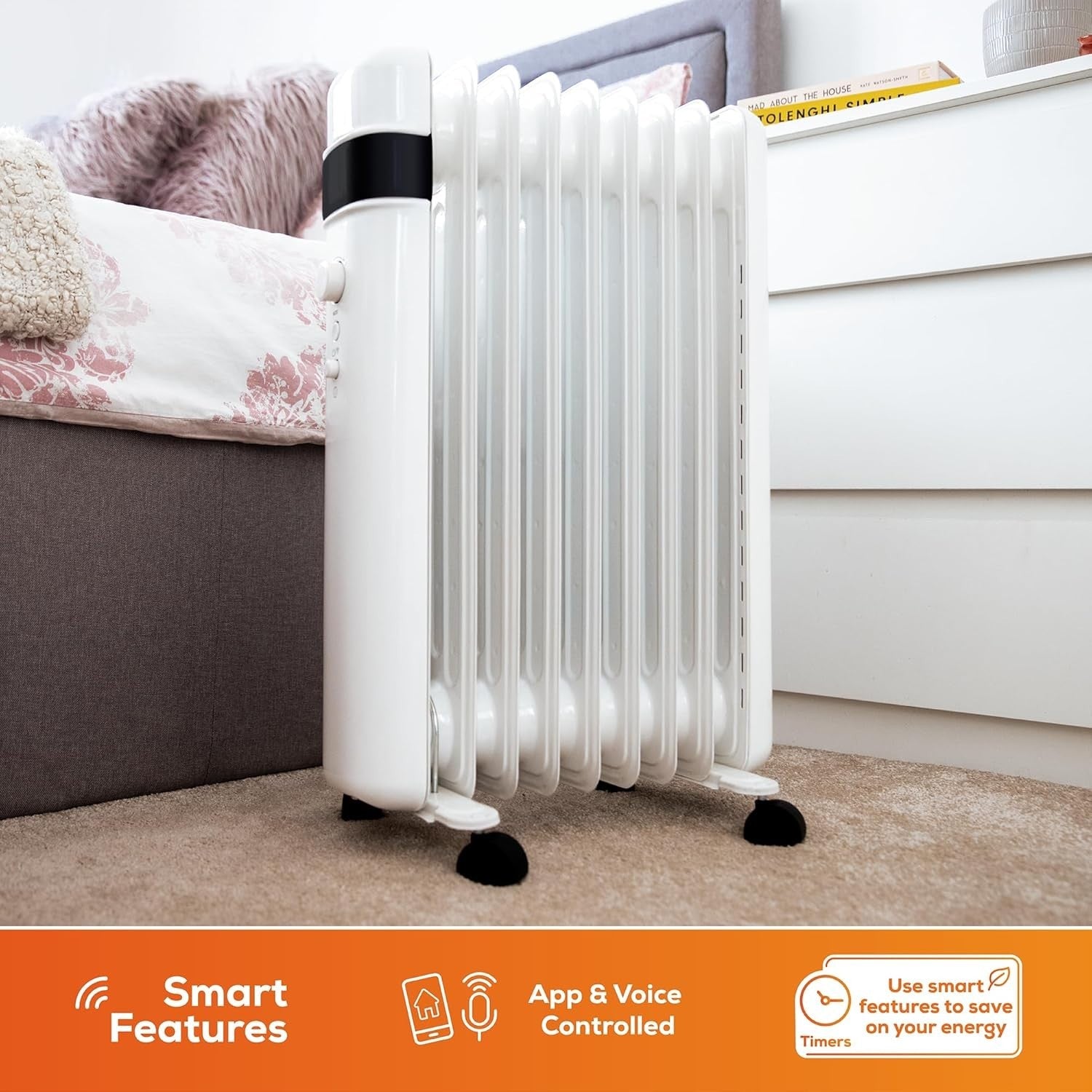 Smart 1500W Oil Radiator WiFi App Control Alexa Google Siri Timer
