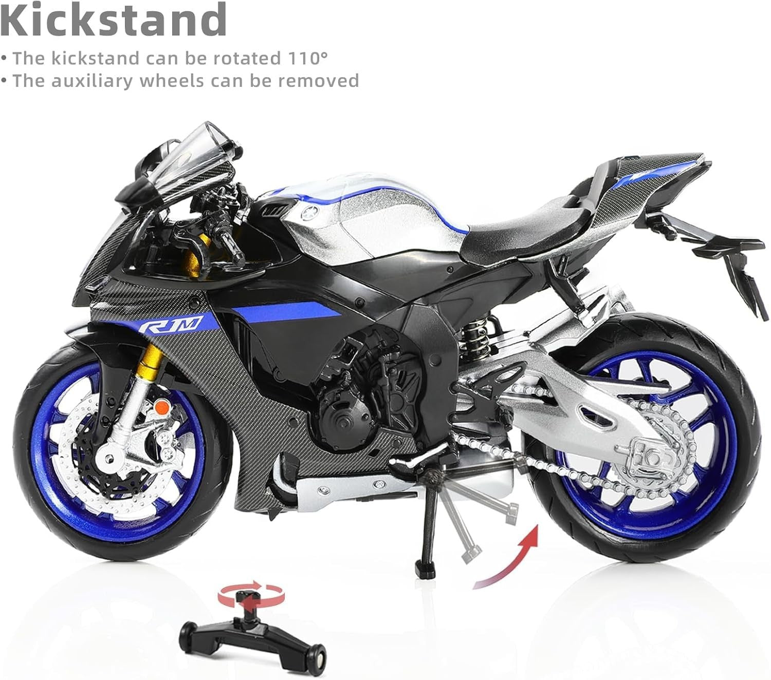 1:12 Diecast YZF-R1M Motorbike Model Silver Miniature Collectible Gift