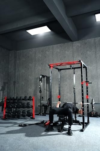 Multi-Gym Power Rack Black & Red with Pull Up Bar & Cable System