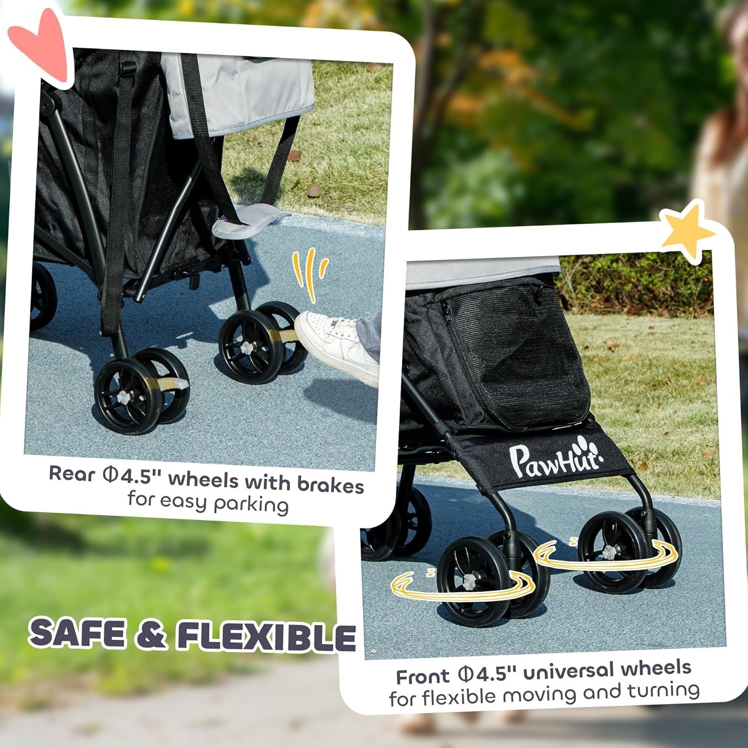 Light Grey Pet Pram for Small Dogs Fold Away Pushchair with Strap