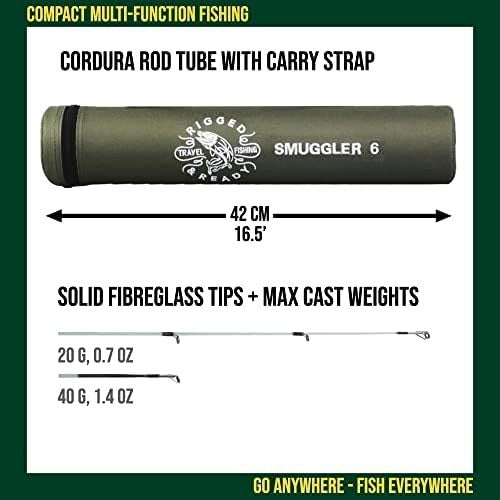 Compact Travel Fishing Rod – 6-Section Spin, Fresh & Saltwater, 2 Tips