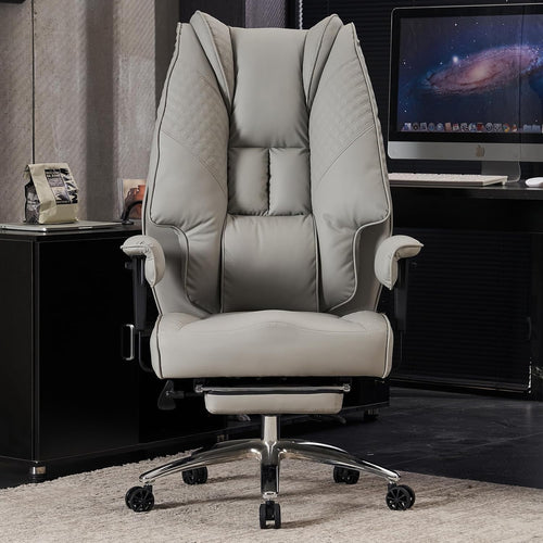 Heavy Duty Big Tall Office Chair PU Leather Oversized Desk Seat Light Grey
