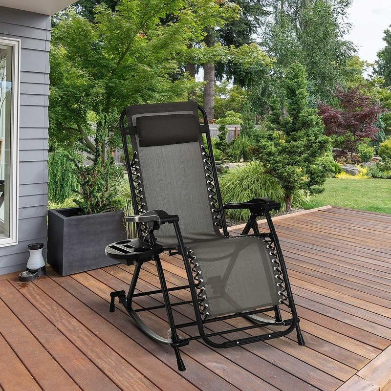 Folding Recliner Rocking Chair Zero Gravity Garden Lounger Cup Holder