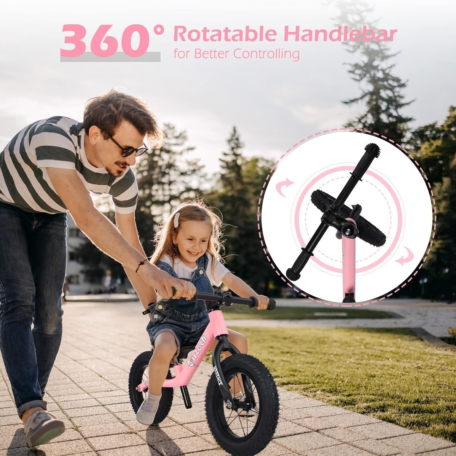 12" Kids Balance Bike Adjustable Seat Air Tires Toddler Training Bike