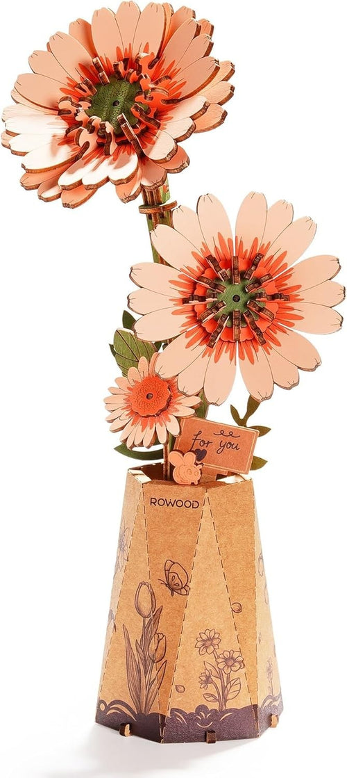 3D Wooden Gerbera Daisy Flower Puzzle Kit for Home Decor & Gifts