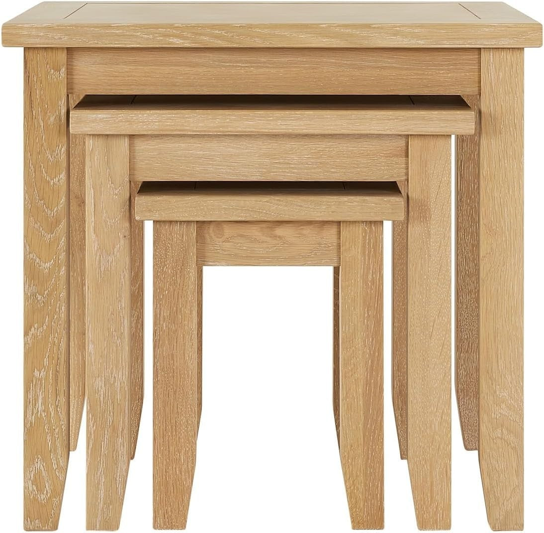 Whitewash Oak Nesting Tables Set of 3 Shaker Style Solid Wood Space Saving