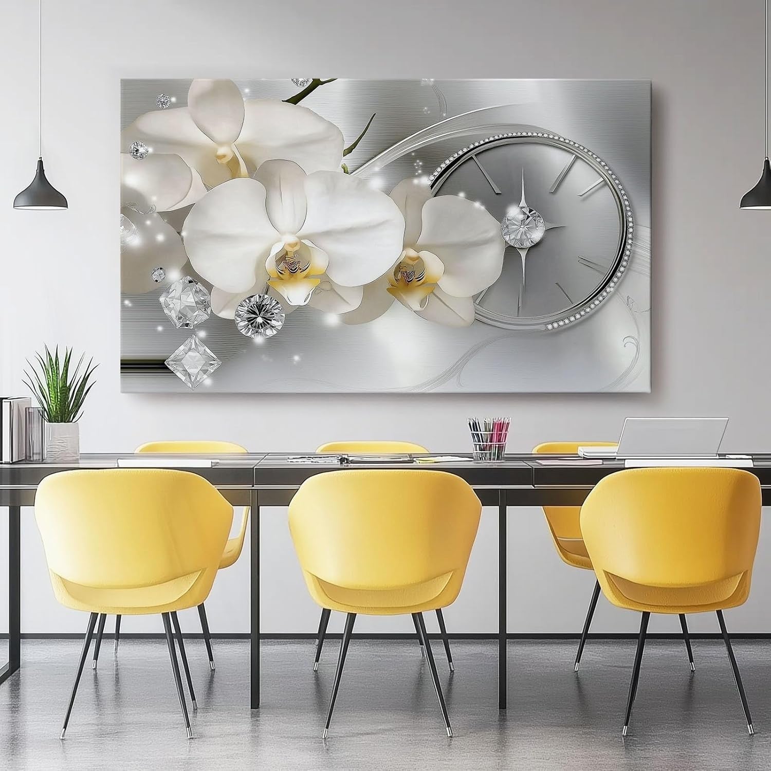 Large White Silver Orchid Canvas Wall Art Luxury Print 76x51cm