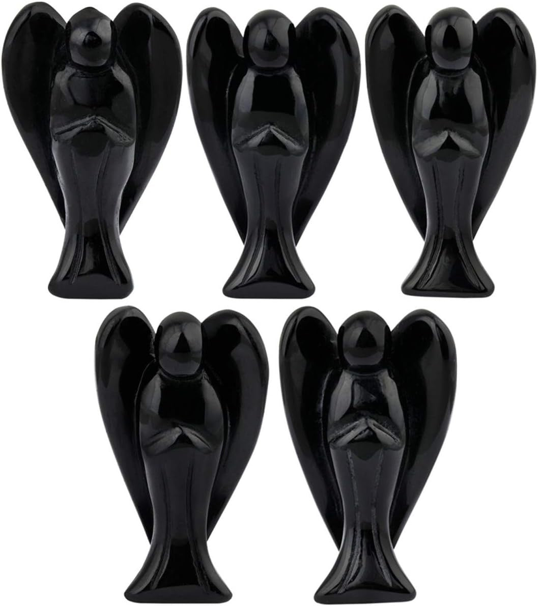Black Obsidian 3" Guardian Angel Crystal Figurine Healing Protection Gift Decor
