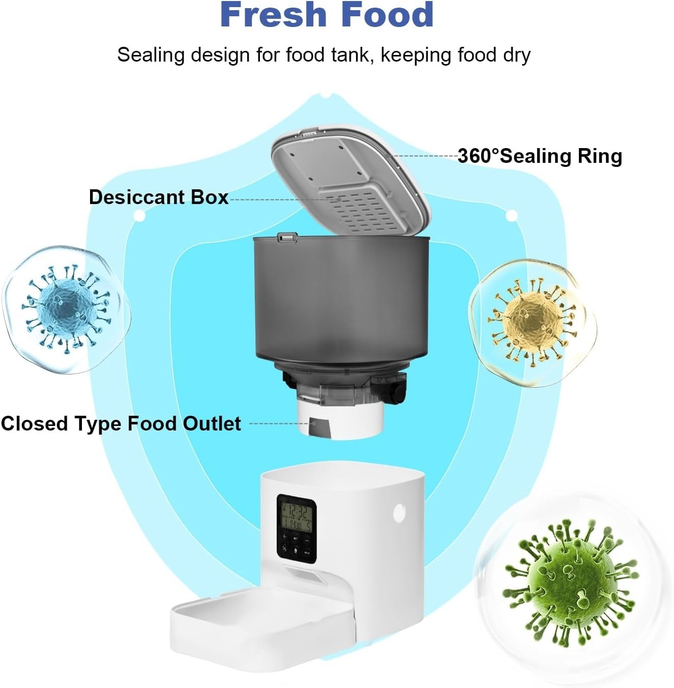 Automatic Cat Feeder 4L Timed Pet Food Dispenser 8 Meals Voice Record