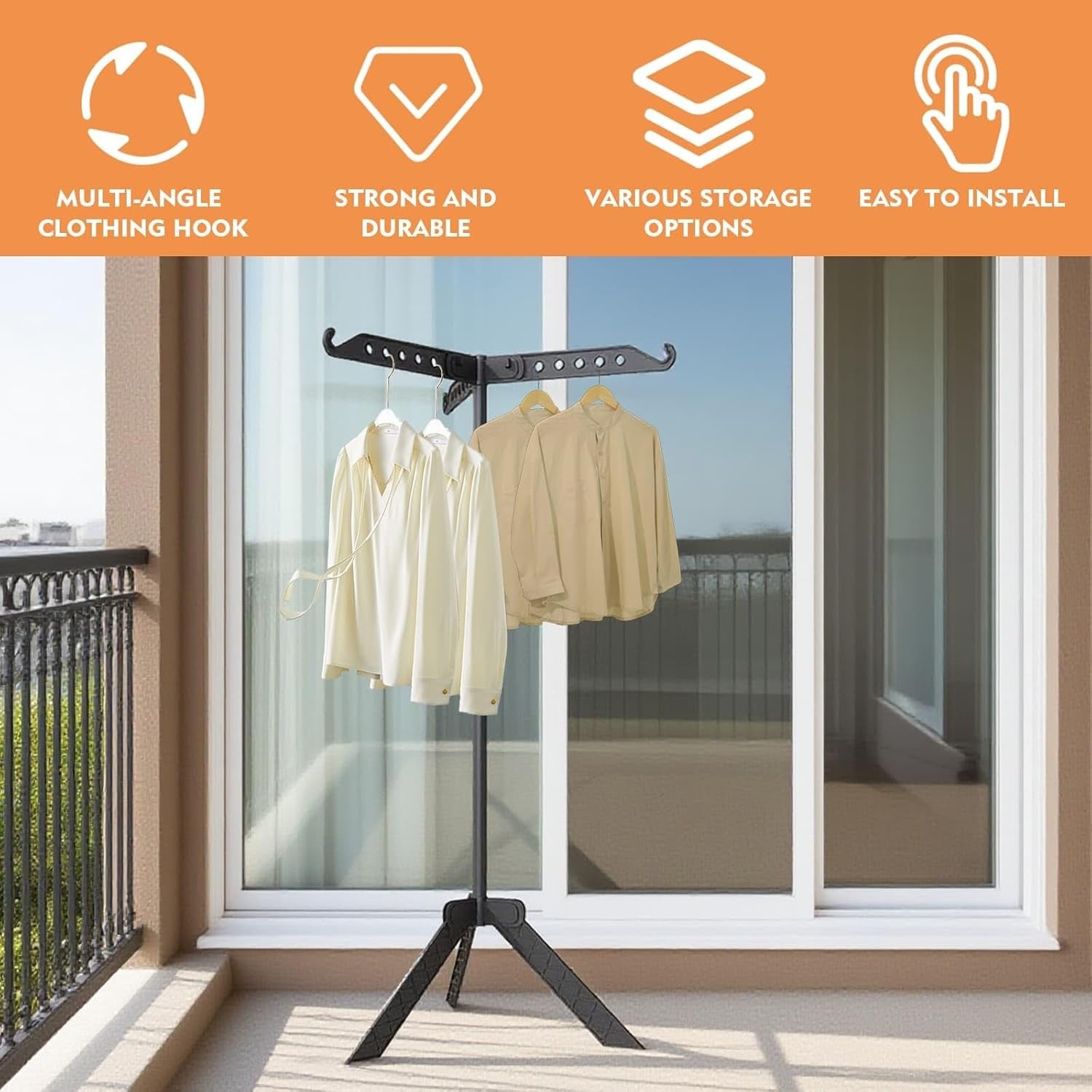 360° Rotating Clothes Airer Stand Folding Drying Rack Tripod 136.5cm