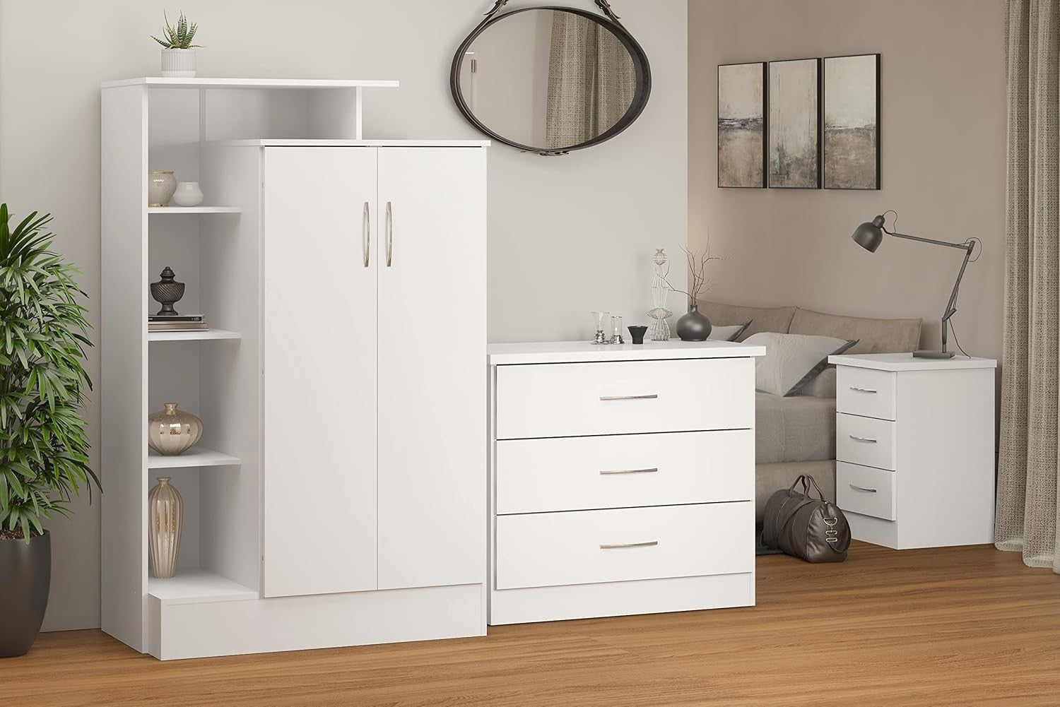 White Gloss Open Shelf Wardrobe 2 Doors Storage Cabinet Bedroom Unit