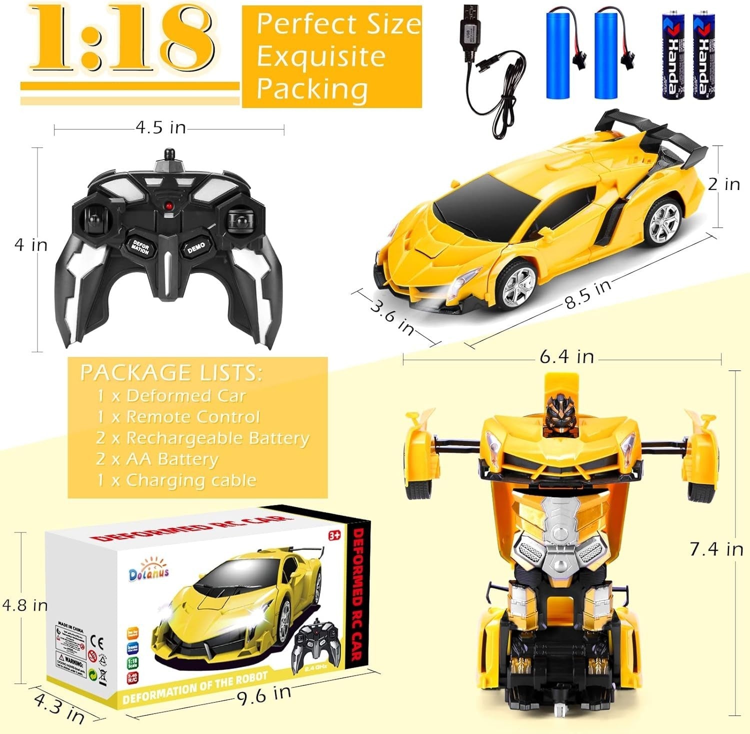 Robot RC Car Toy 360° Spin Rechargeable Gift for Kids 3–8+