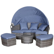 6 Seater Rattan Garden Sofa Bed Set with Canopy Coffee Table Cushions Grey