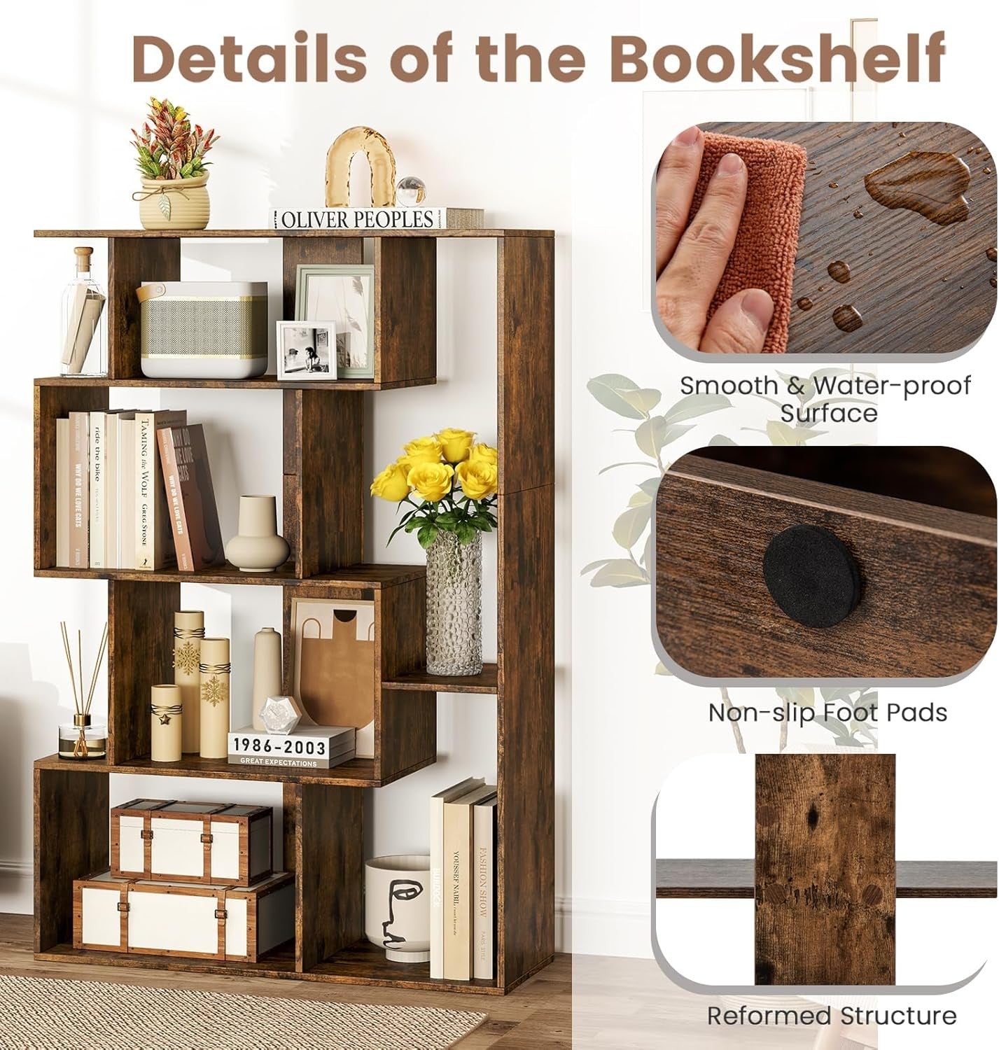 6-Cube Modern Bookshelf Freestanding Storage Unit with Anti-Tipping & Foot Pads