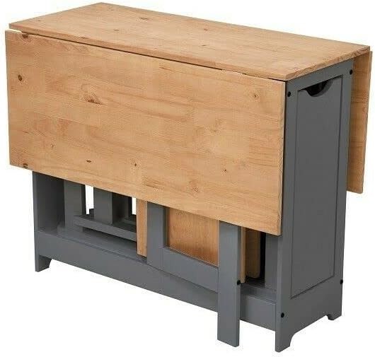 Butterfly Folding Dining Set Grey 4 Chairs Space Saving Kitchen Table