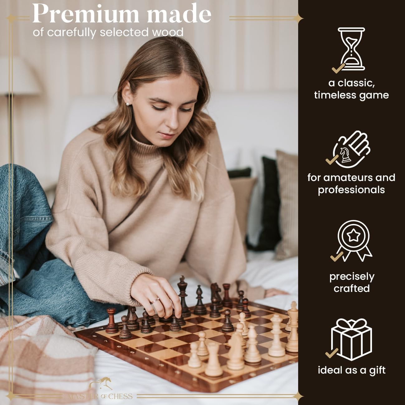 Staunton Tournament Wooden Chess Pieces Set No.6 | Handcrafted Weighted 98mm Kin