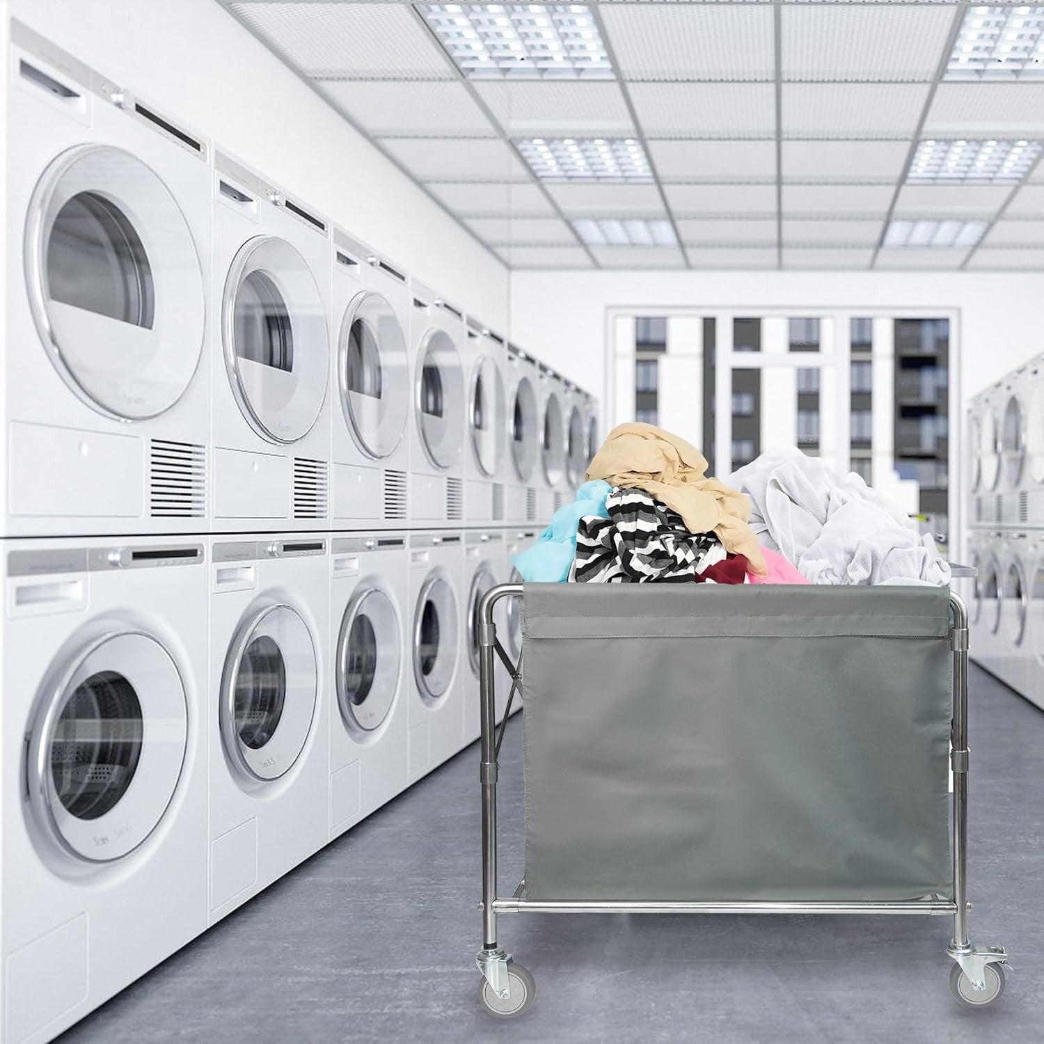 350L Heavy Duty Laundry Trolley on Wheels | Folding Commercial Laundry Cart Stai