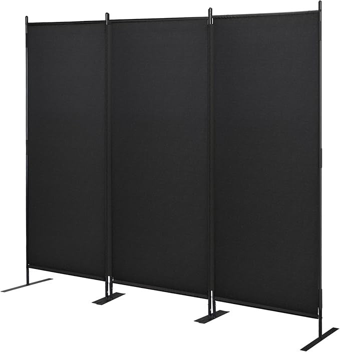 3 Panel Folding Privacy Screen 7FT – Black Freestanding Room Divider for Home