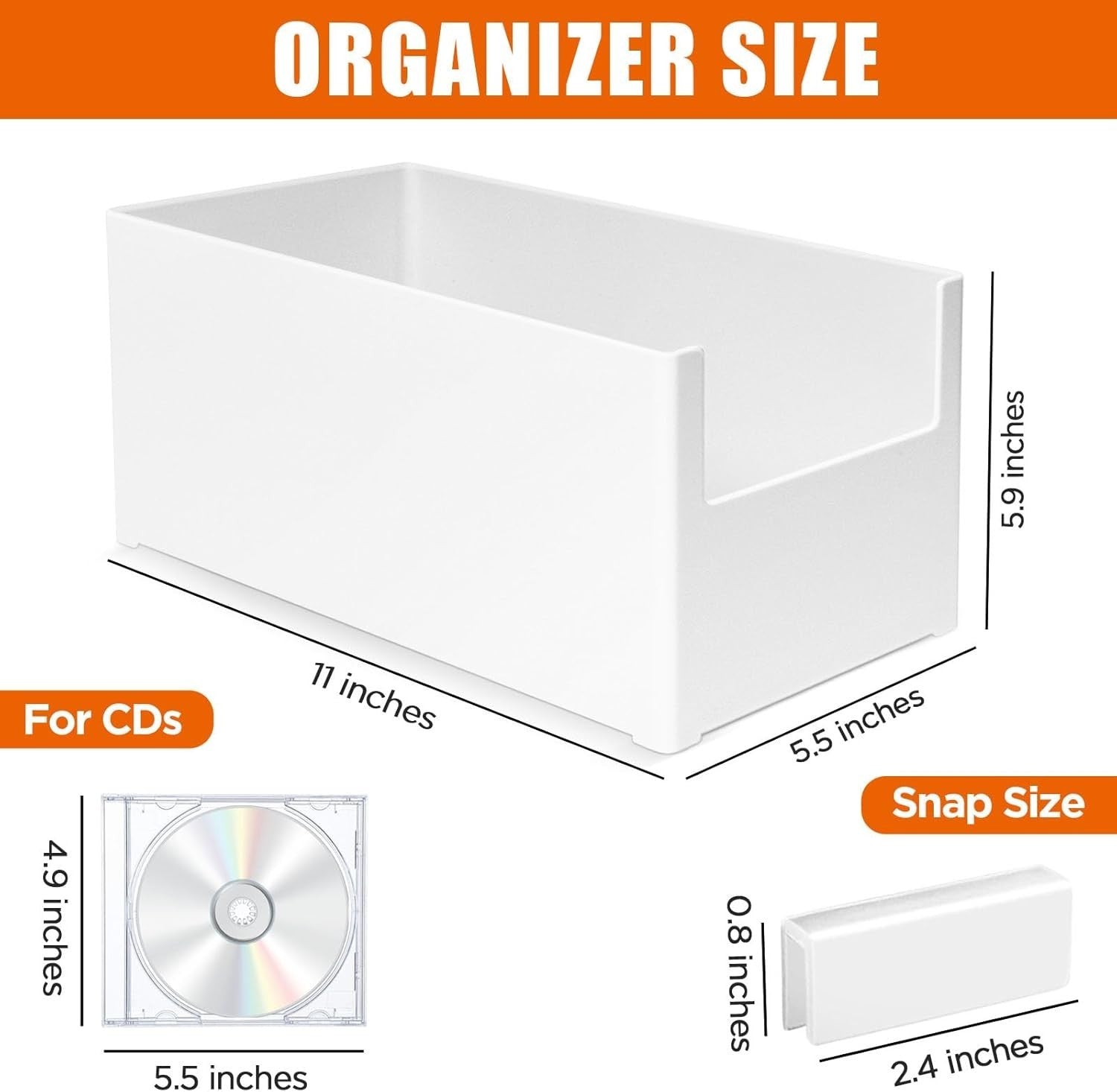 CD Storage Box Stackable Organizer Holds 25 CDs Plastic Media Holder White