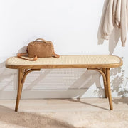 Natural Rattan Ottoman Bench with Wood Legs – Retro Hallway & Dining Seat