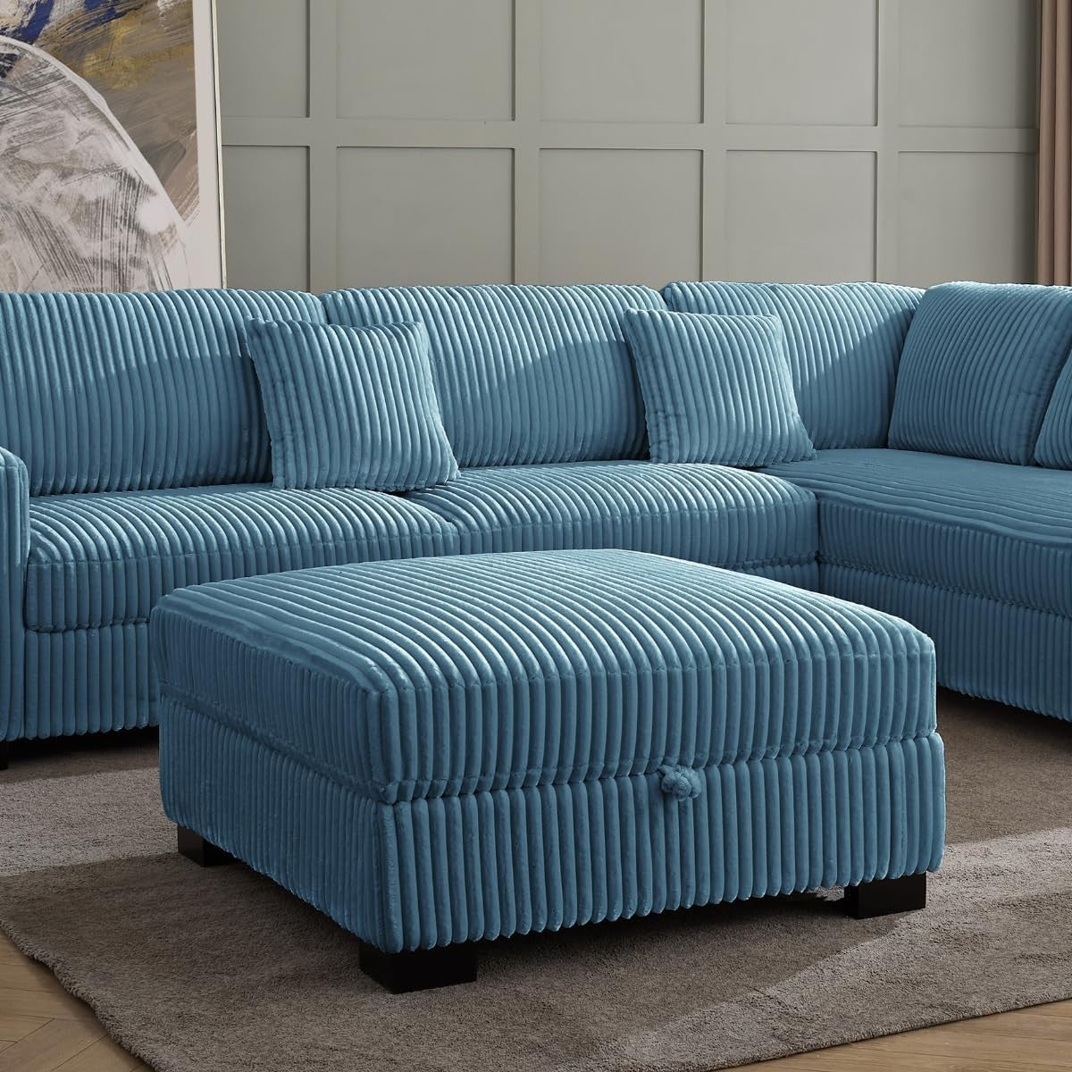 Blue Teddy Jumbo Cord Storage Footstool for L-Shape Corner Sofa