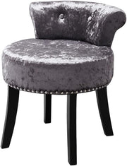 Dark Grey Velvet Dressing Table Stool with Wooden Legs & Tufted Back