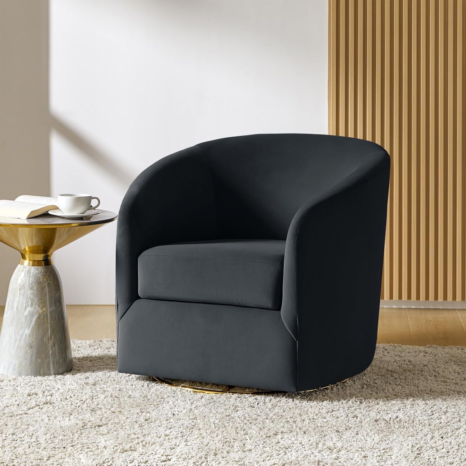 Luxury Black Velvet Swivel Accent Chair with Gold Metal Base