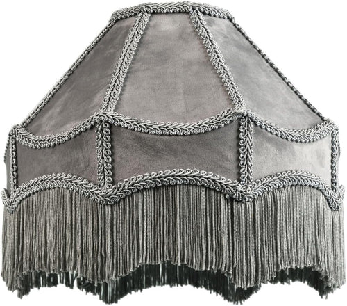 Victorian Empire Velvet Lampshade Dove Grey Tassel Pendant 30cm