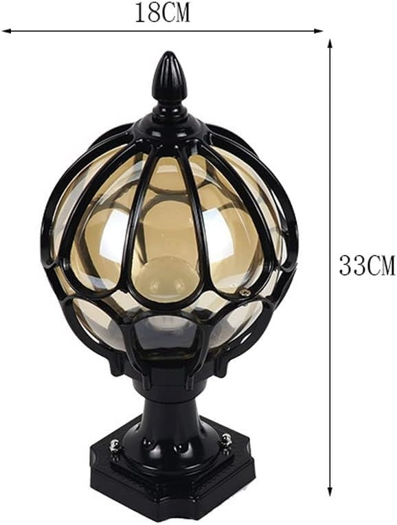 Vintage Black Outdoor Post Lantern Light Amber Glass IP65 Waterproof Lamp