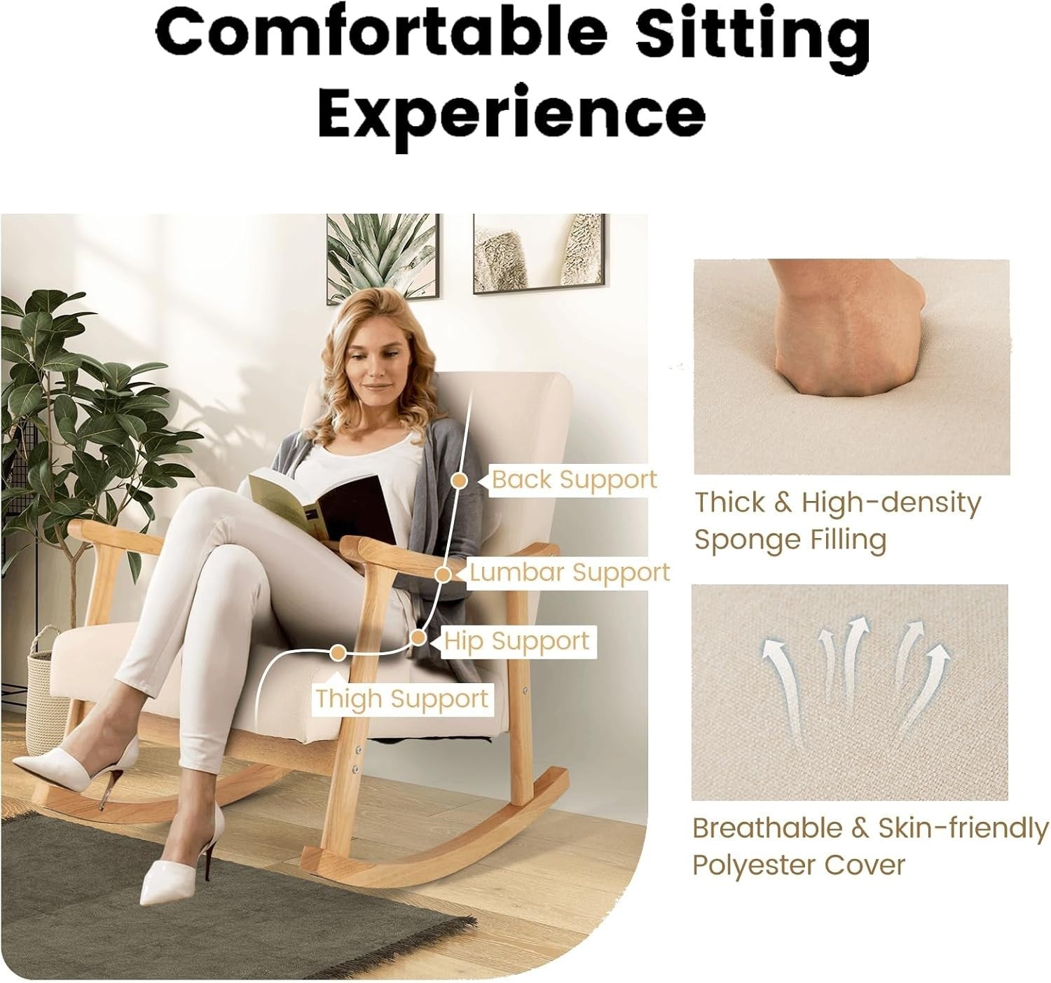 Rocking Lounge Chair Recliner Soft Cushion Lumbar Pillow 78x66x83cm