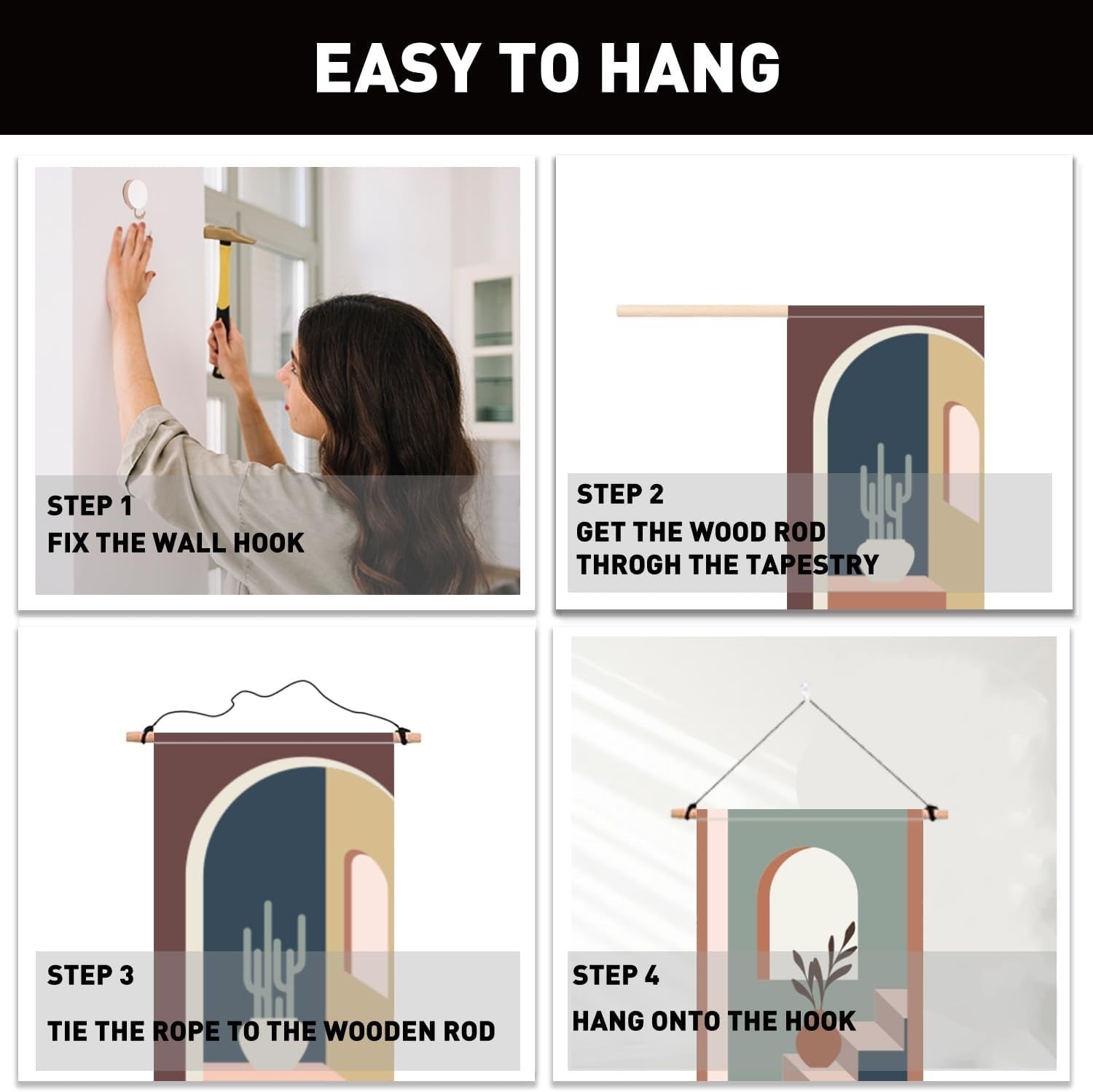 2 Pack Boho Vertical Wall Tapestry Abstract Stairs Decor