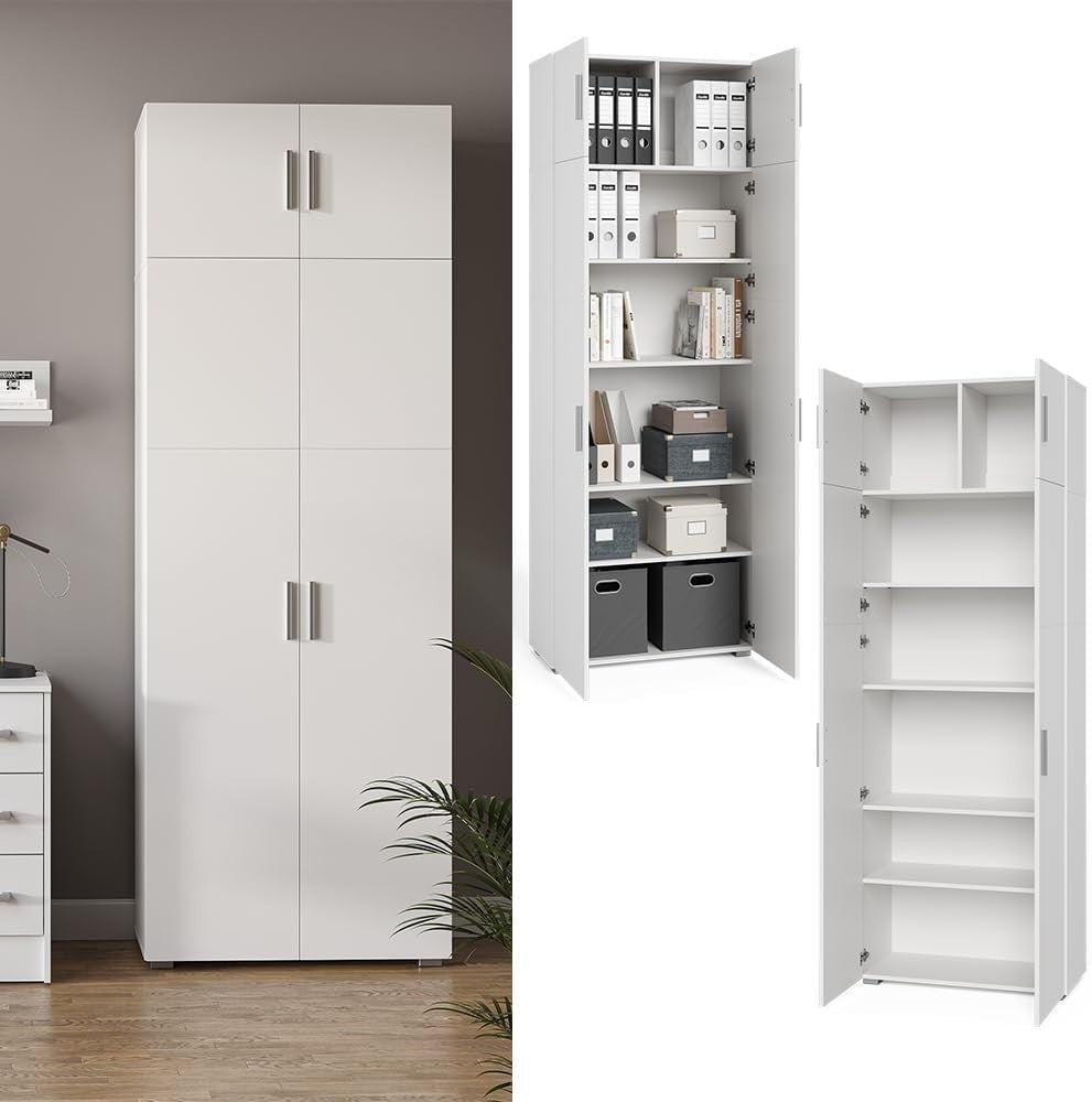 Large White Office File Cabinet with Lockable Doors & Storage – 80x223 cm