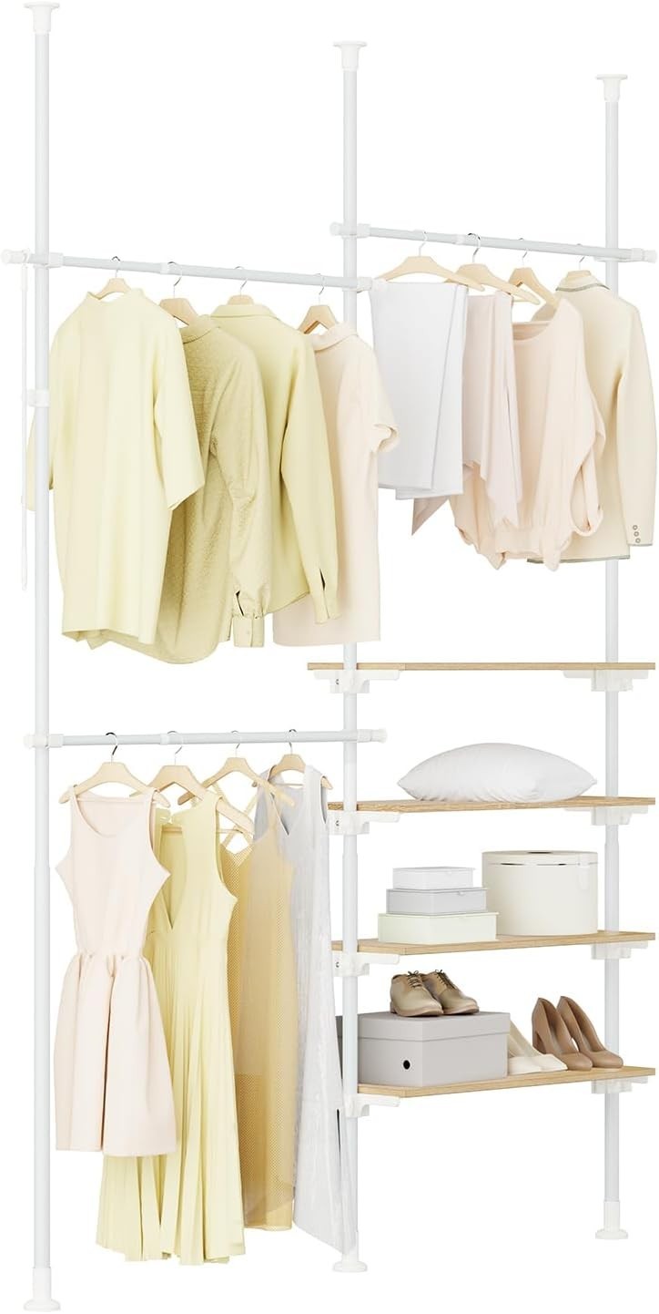 FRG34 Telescopic Clothes Rail White Natural Heavy Duty Wardrobe