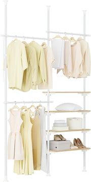 FRG34 Telescopic Clothes Rail White Natural Heavy Duty Wardrobe