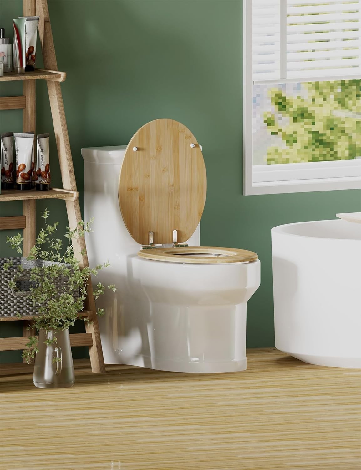 Bamboo Toilet Seat Soft Close O Shape Quick Release Adjustable Top Fix 45x37cm