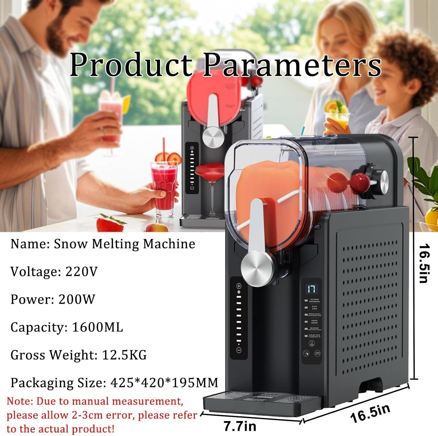 Slushie Machine 1.6L Soft Serve Ice Cream Maker Frozen Drinks