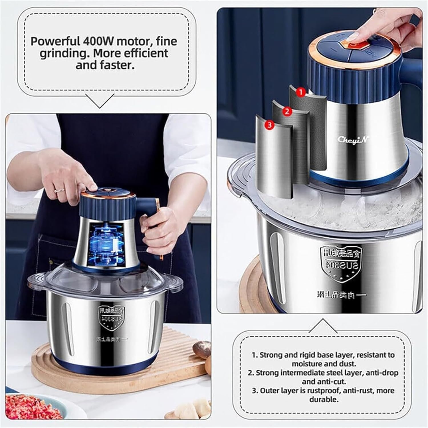 500W Electric Food Chopper 5L Meat Grinder Vegetable Processor Blue