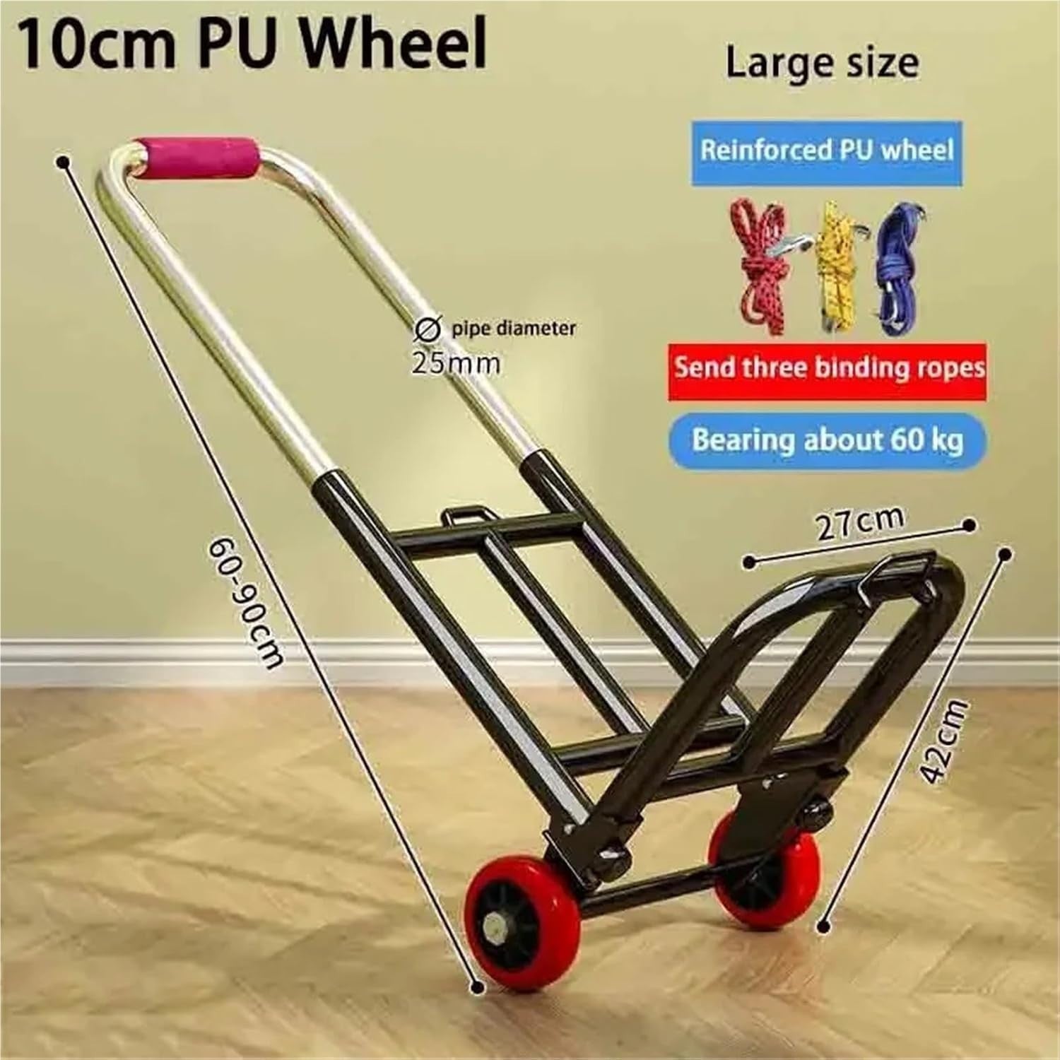 Foldable Heavy-Duty Stair Climber Hand Truck Adjustable PU Wheel Portable