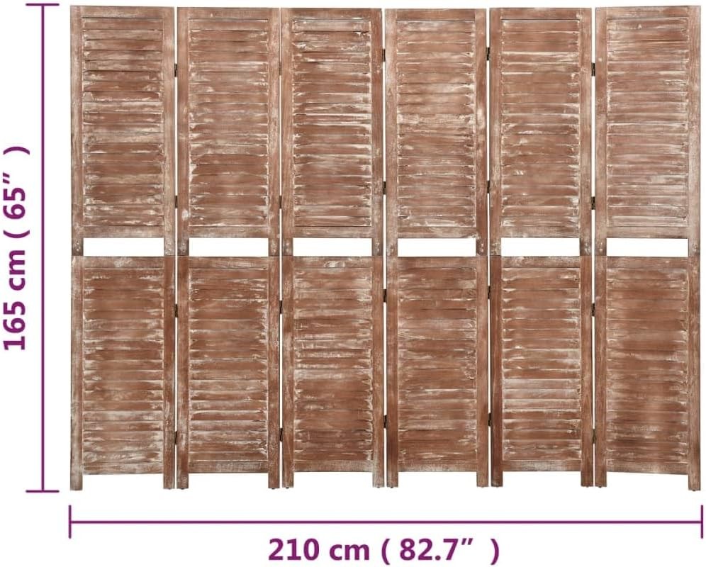 6 Panel Wooden Room Divider 210x165cm Vintage Brown Privacy Screen Folding