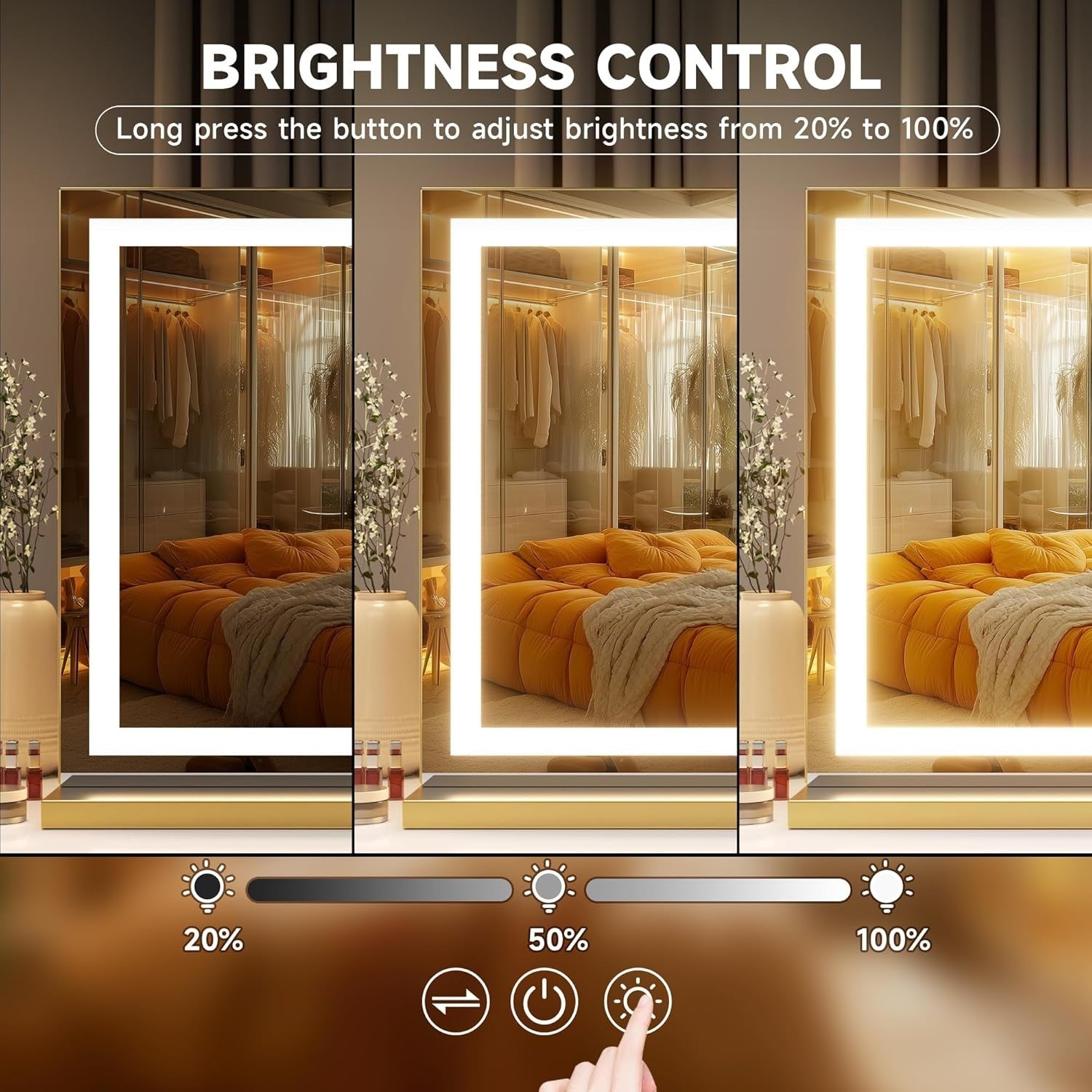 Lighted Makeup Mirror 70x50cm LED Touch Control Dimmable Vanity Lamp