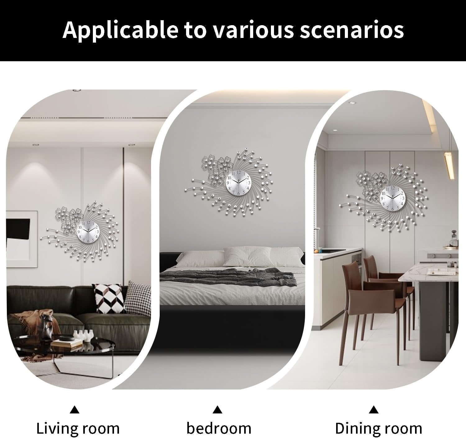 83×63cm Large Silver Wall Clock – Silent Quartz Modern Oversized Art Design
