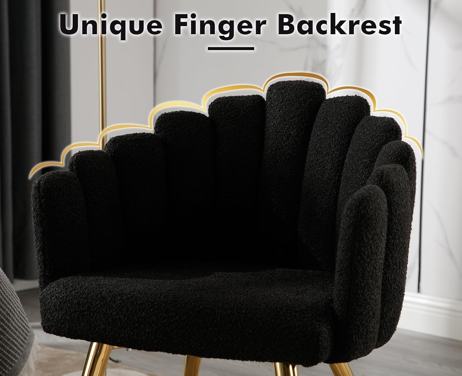 Black Faux Fur Accent Armchair – Modern Lounge Chair with Metal Legs & Arms