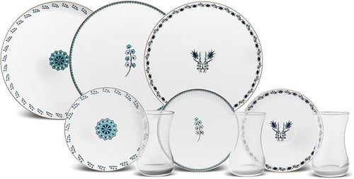 18pc Dessert Plates Bowls Set Porcelain Glass Tableware Service for 6