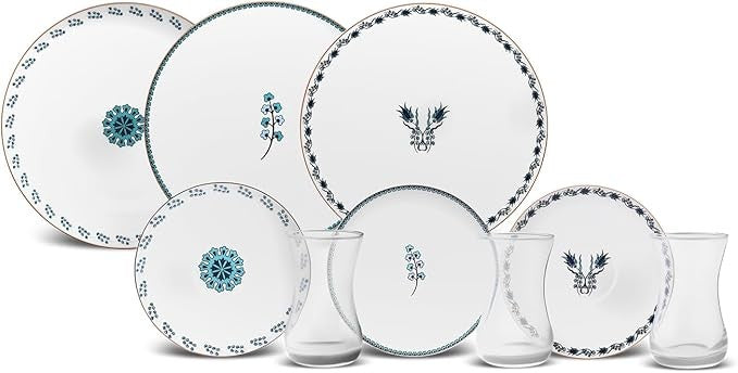 18pc Dessert Plates Bowls Set Porcelain Glass Tableware Service for 6