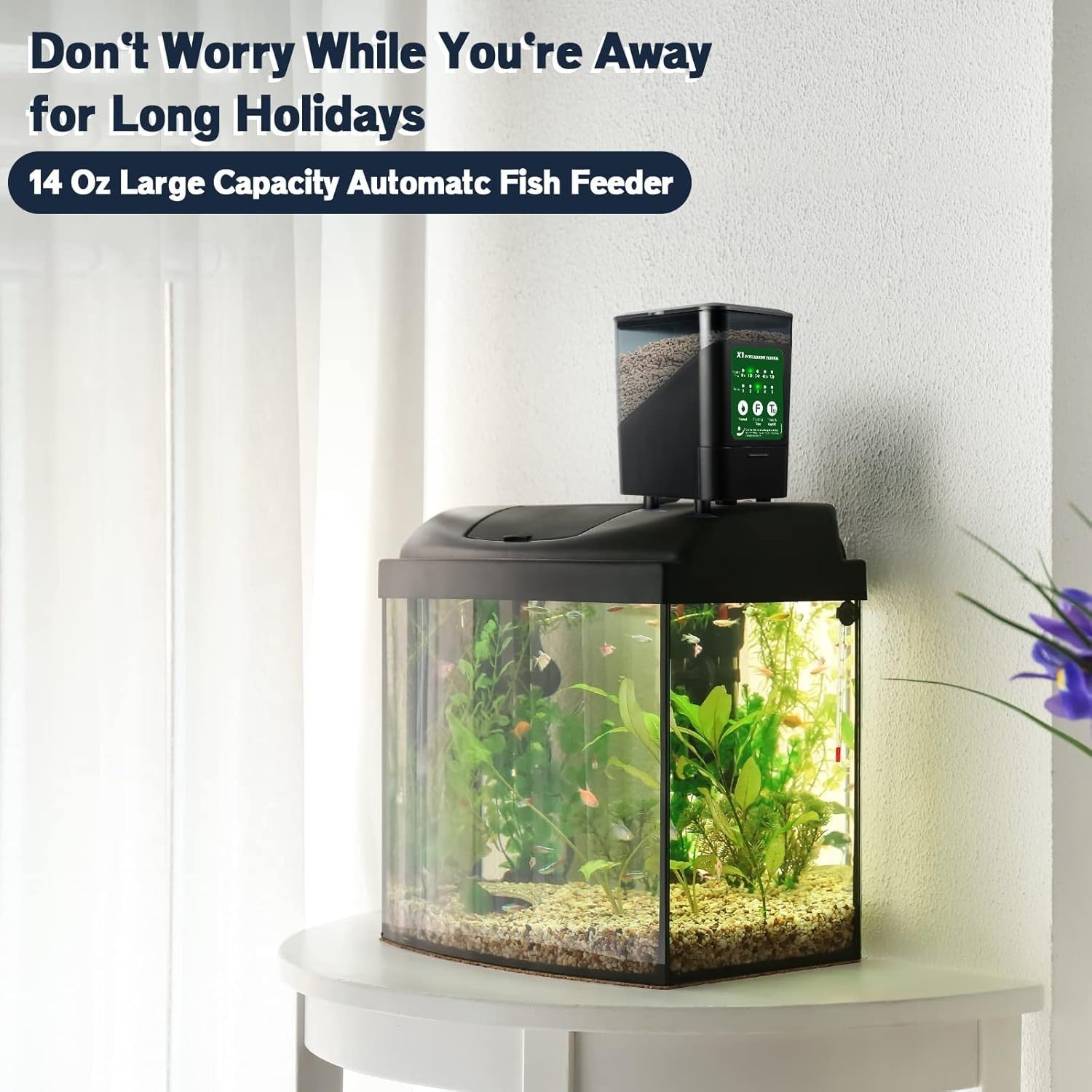 Automatic Fish Feeder 14oz Aquarium Food Dispenser Timer Moisture Proof